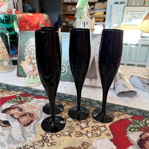 Vintage Jet Black Glass Champagne Flutes